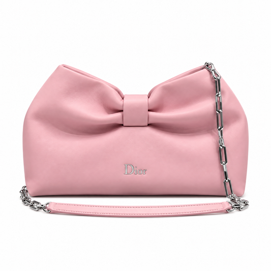 Dior Bow Bag in Baby Pink Matte Lambskin with Silver Chain Strap