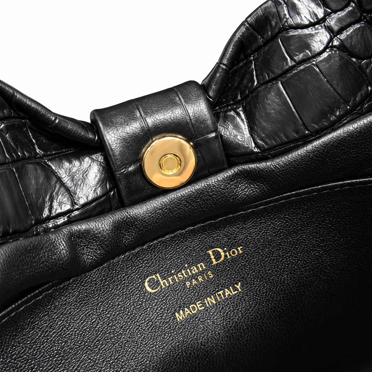 Dior Bow Clutch in Black Crocodile-Embossed Leather with Silver Zip