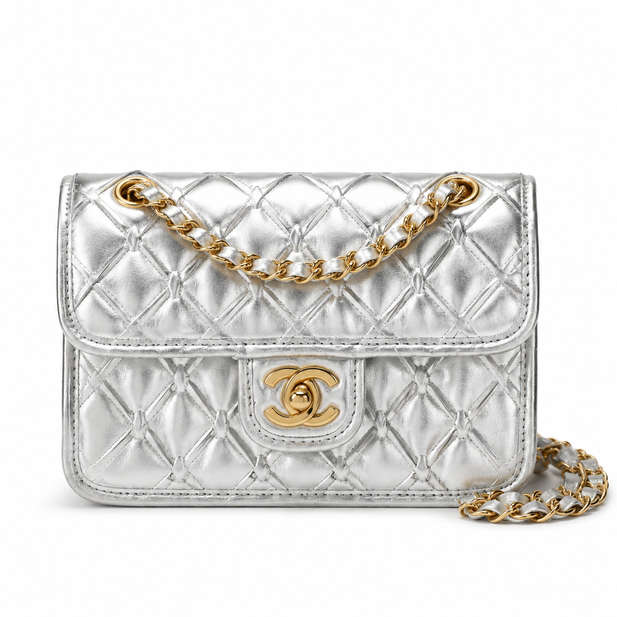 Chanel 2.55 Reissue Mini Flap Bag in Silver Metallic Leather