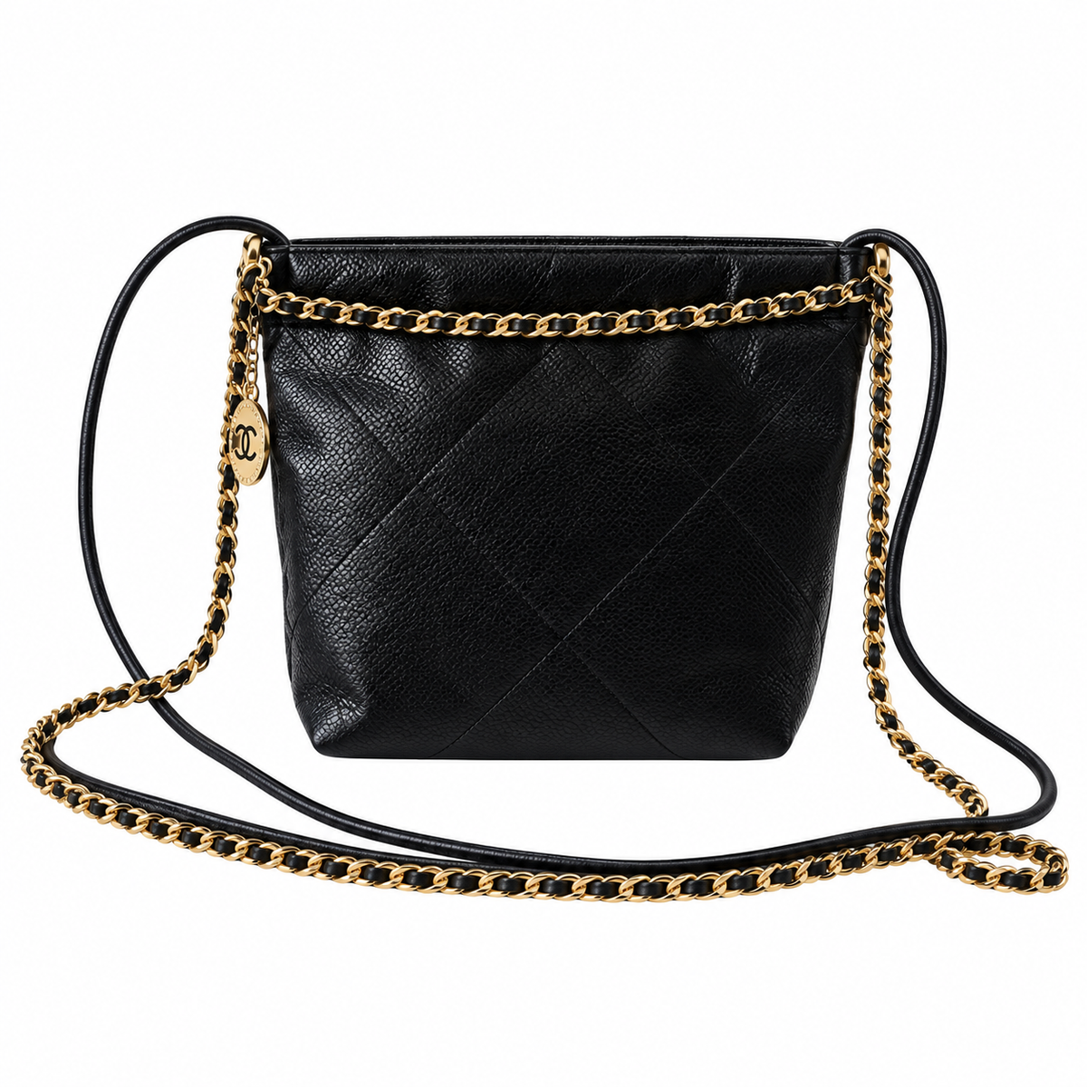 Chanel Black Quilted 22 Mini Bag with Pearl Chain