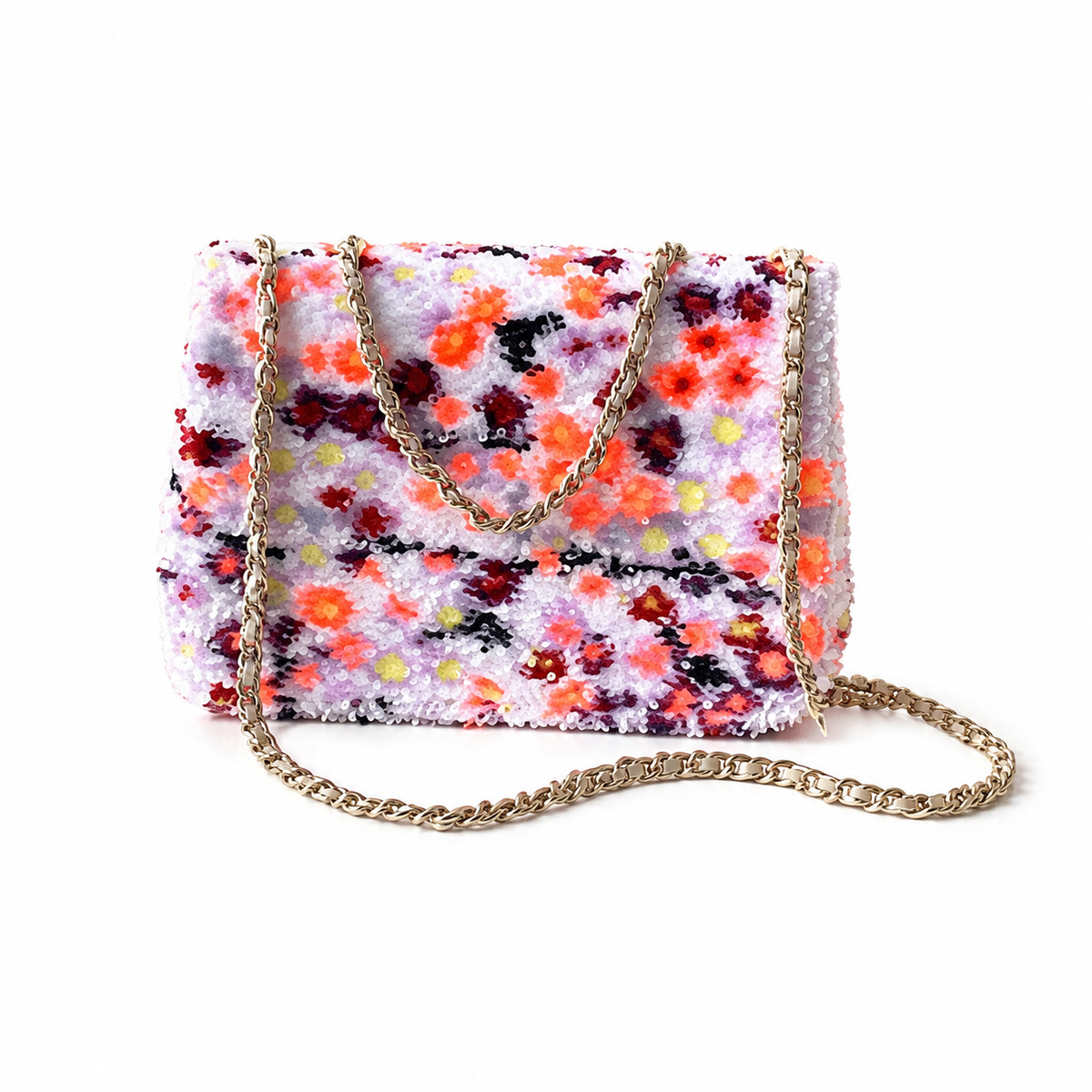 Chanel Classic Flap Bag in Floral Sequin Print with Gold CC Lock