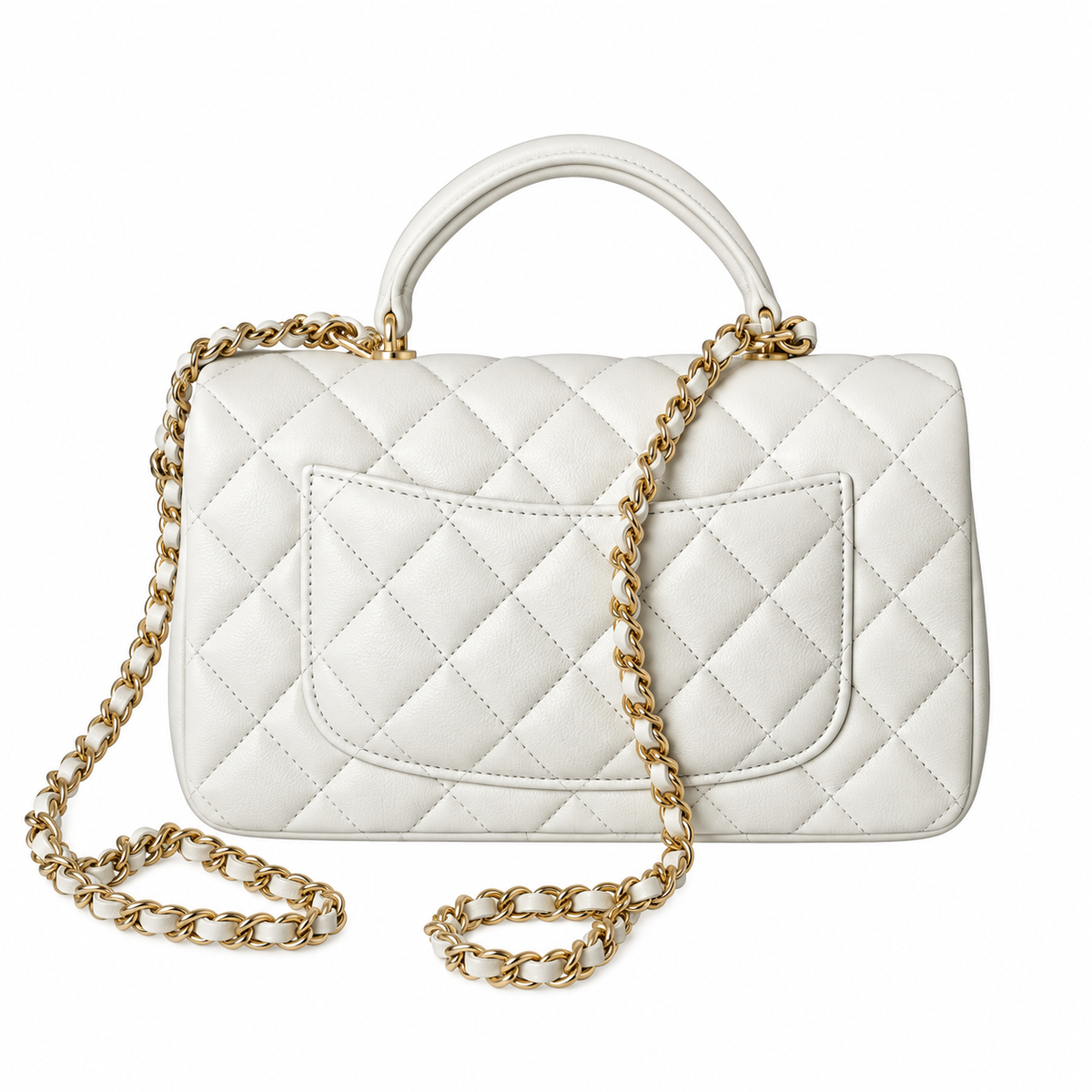 Chanel White Quilted Top Handle Flap Bag with Doll Charm