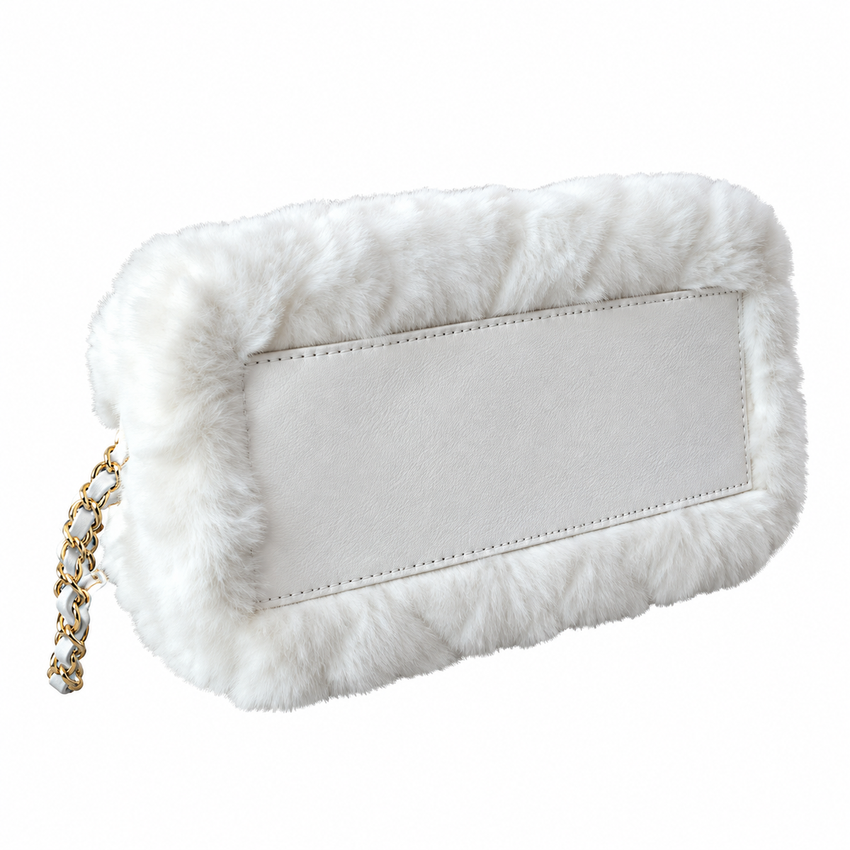 Chanel White Faux Fur CC Shoulder Bag with Chain