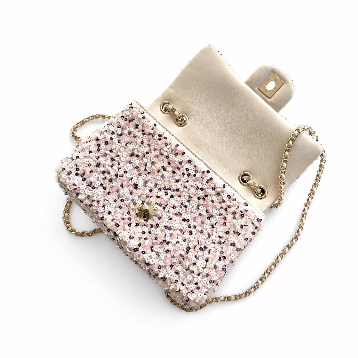 Chanel Classic Flap Bag in Pink Sequin Embroidery with Gold CC Lock