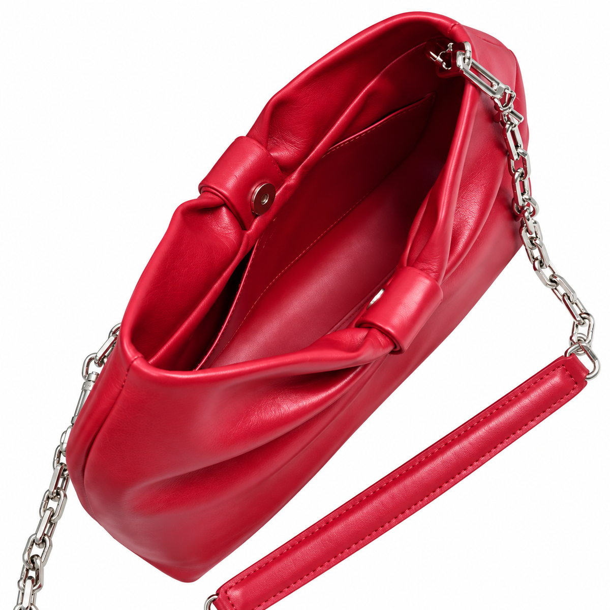 Dior Bow Bag in Rouge Red Lambskin Leather with Silver Chain Strap
