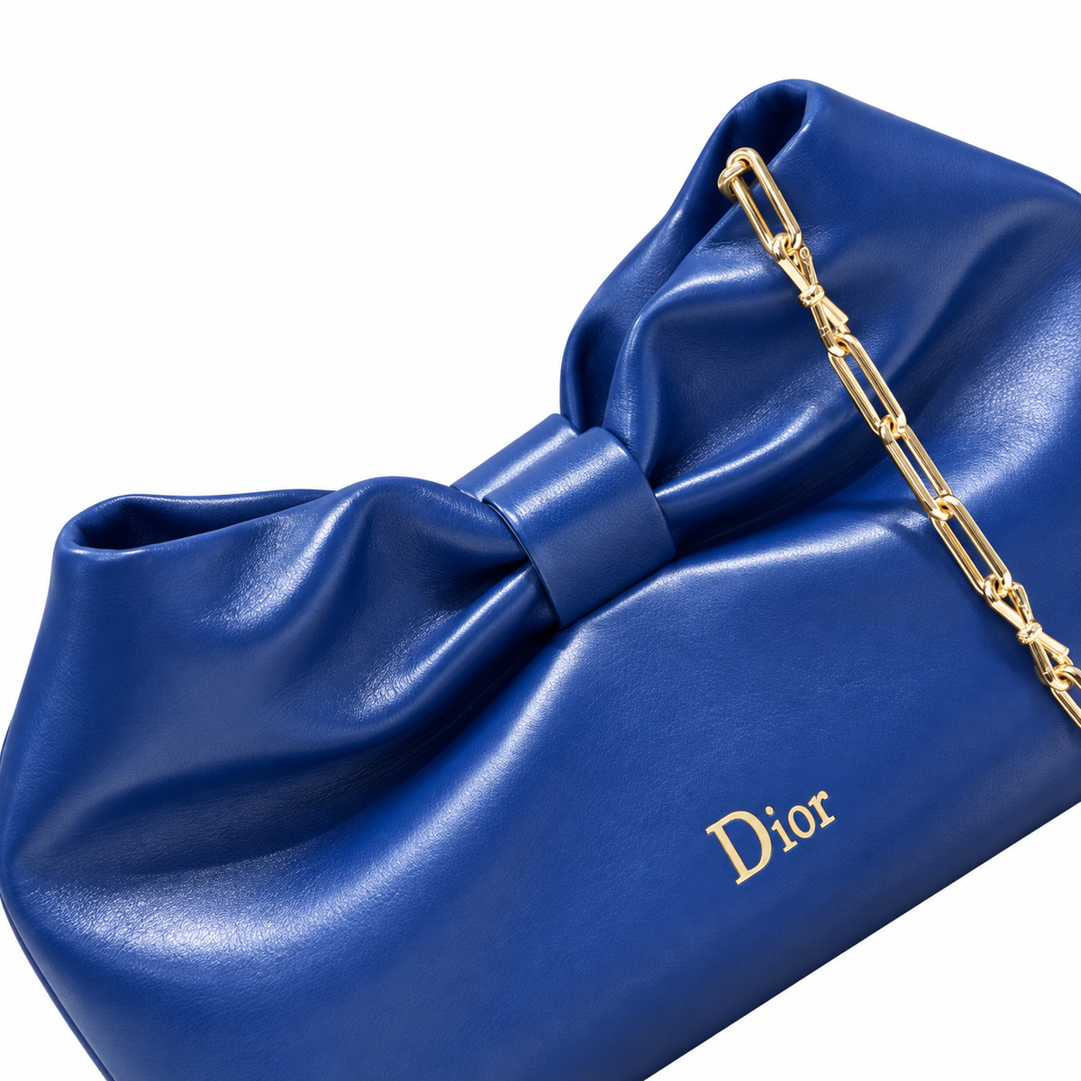 Dior Bow Bag in Royal Blue Lambskin Leather with Antique Gold Chain