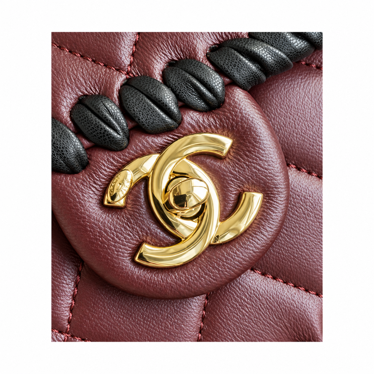 Chanel Burgundy Quilted Flap Bag with Black Braided Edge