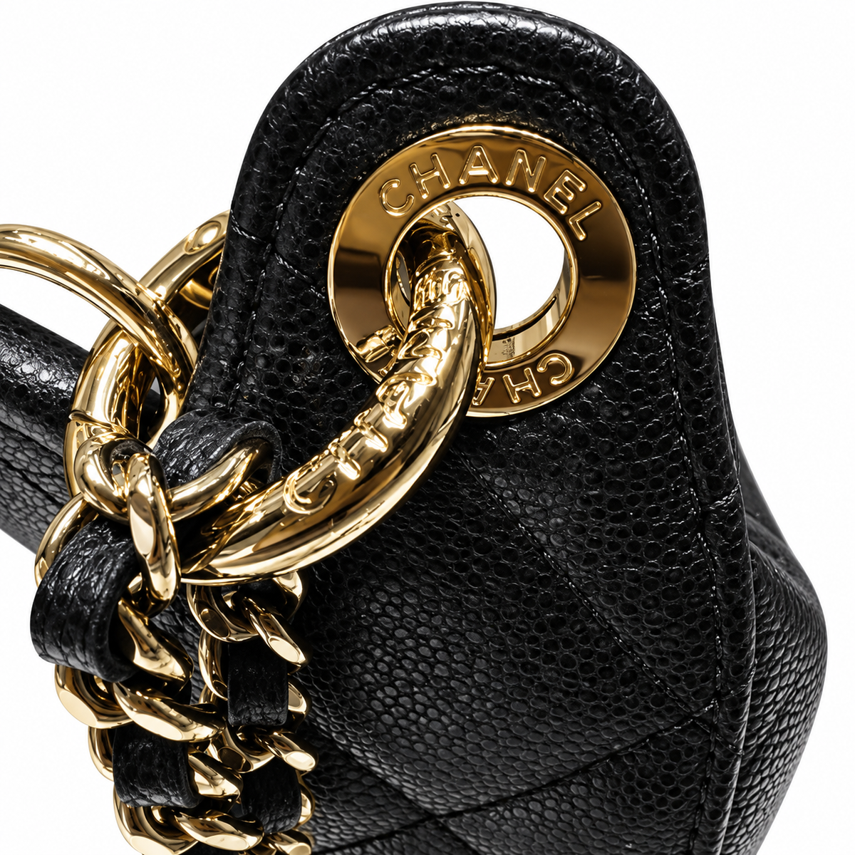 Chanel Black Quilted Caviar Half Moon Bag Gold Chain