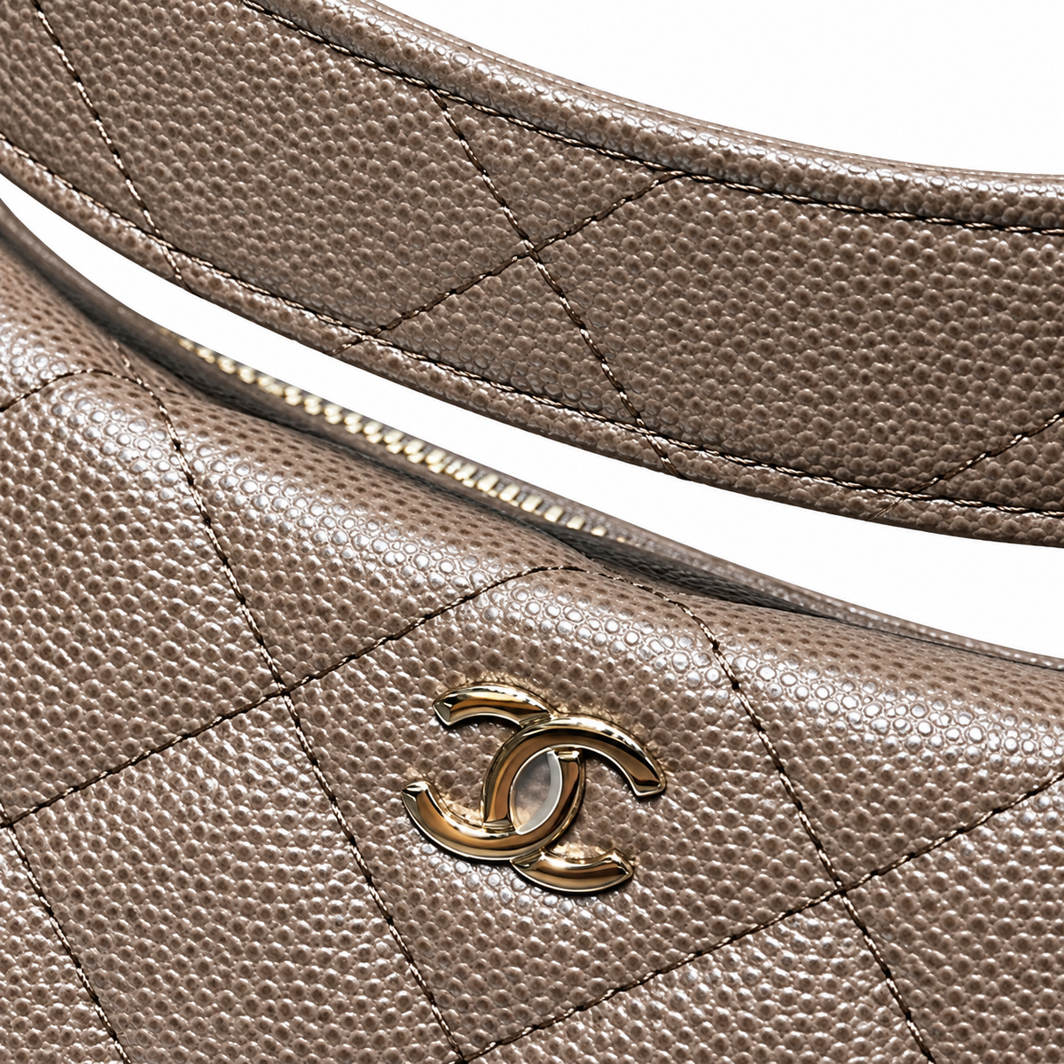 Chanel Taupe Quilted Caviar Half Moon Bag with Chain