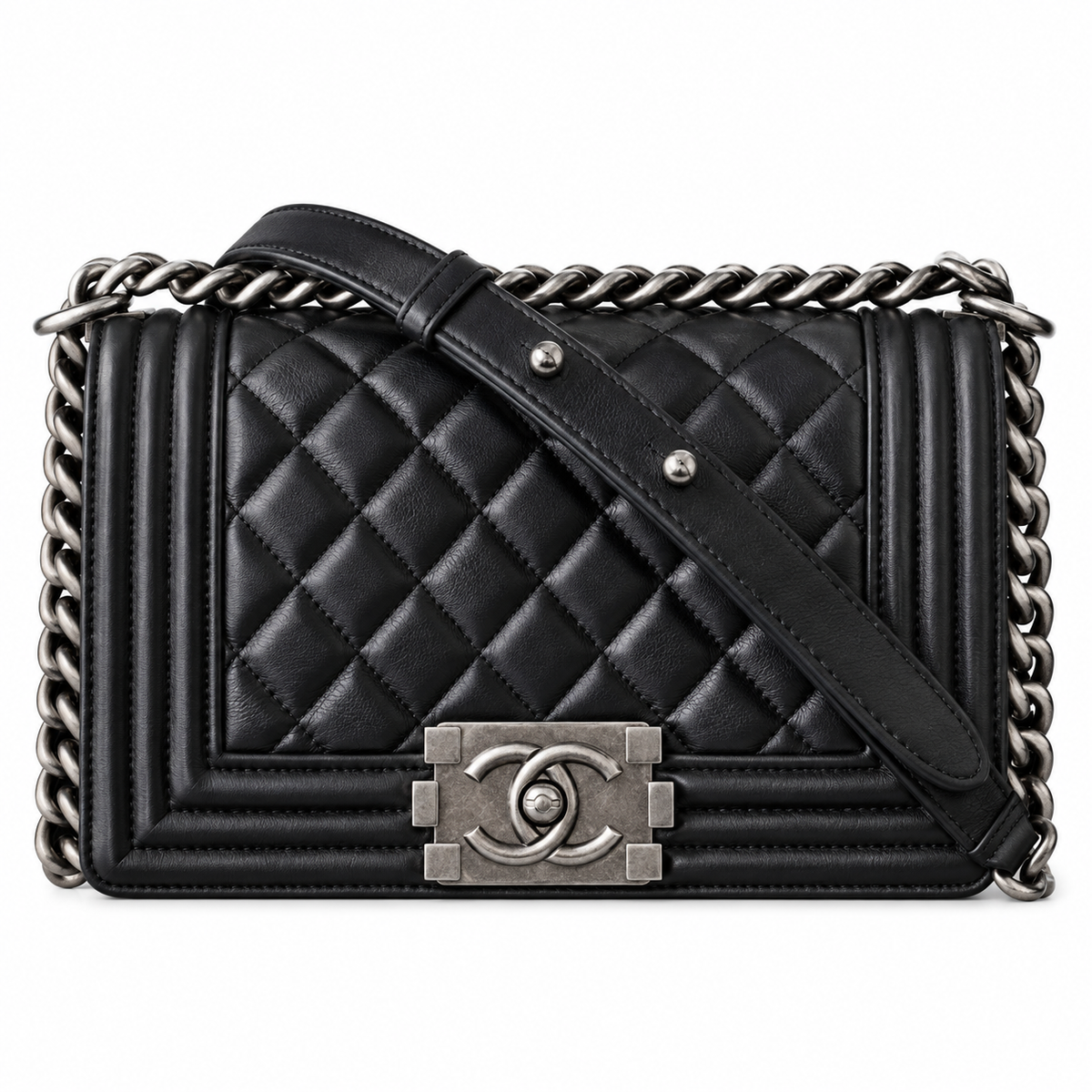 Chanel Black Quilted Lambskin Boy Bag Silver Hardware