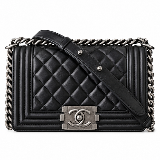 Chanel Black Quilted Lambskin Boy Bag Silver Hardware