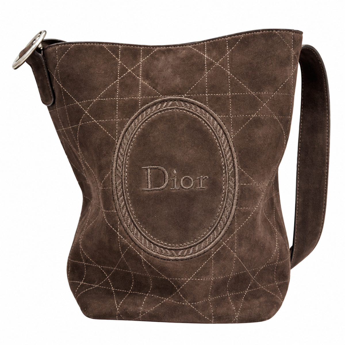 Dior Cannage Quilted Suede Large Hobo Shoulder Bag in Chocolate Brown