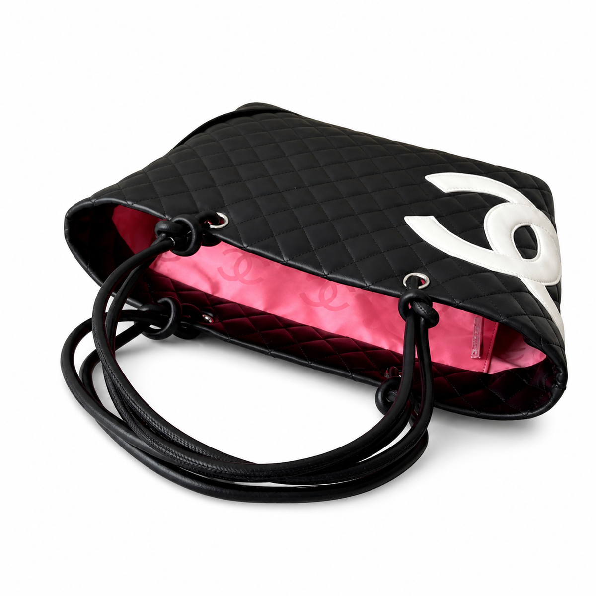 Chanel Black Quilted Tote with White CC