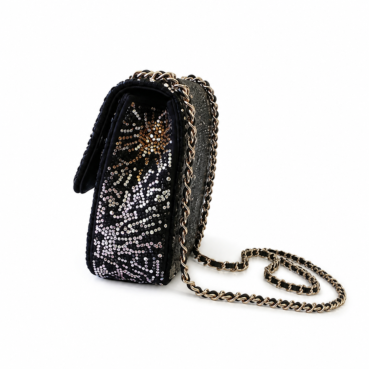 Chanel Firework Crystal Embellished Classic Flap Bag with Gold CC Lock