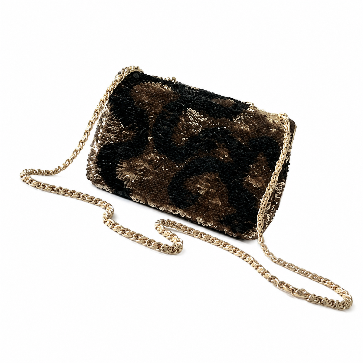 Chanel Classic Flap Bag in Black and Gold Striped Sequin with Gold Chain