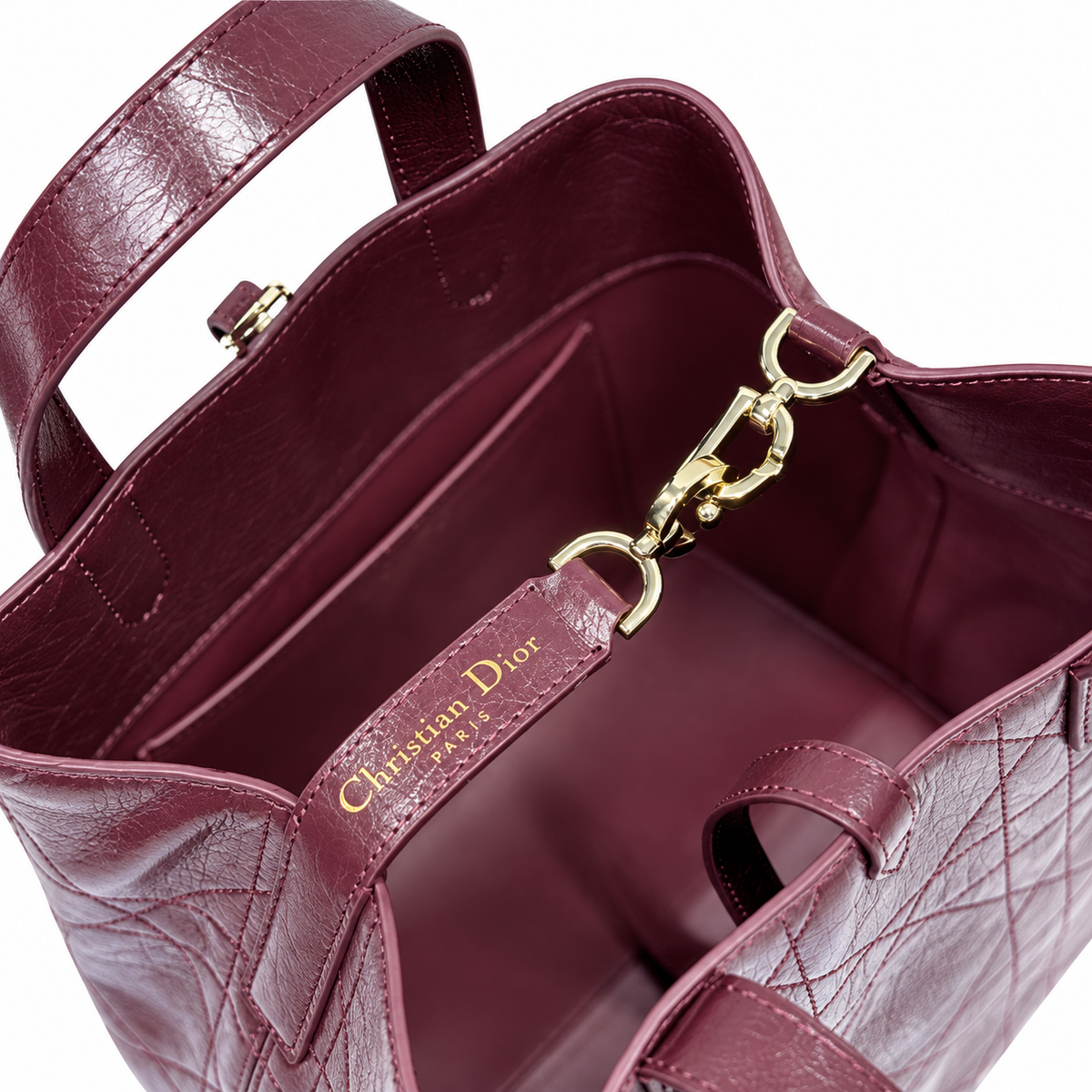 Dior Toujours Mini Tote in Burgundy Quilted Leather with Gold CD Charm