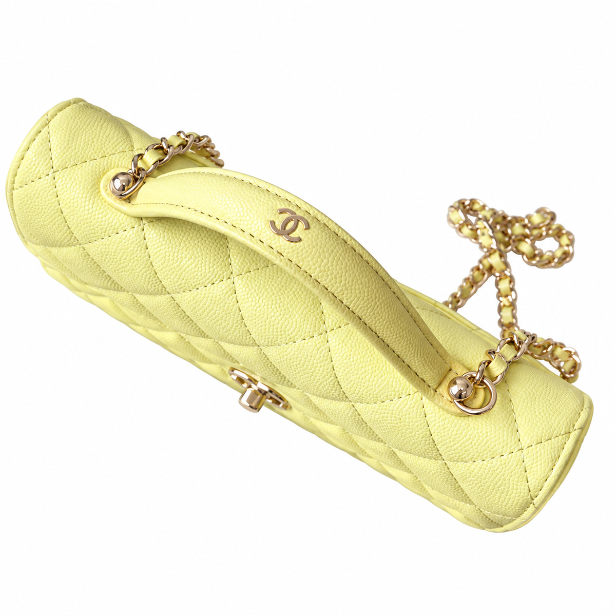 Chanel Yellow Caviar Quilted Mini Top Handle Flap Bag