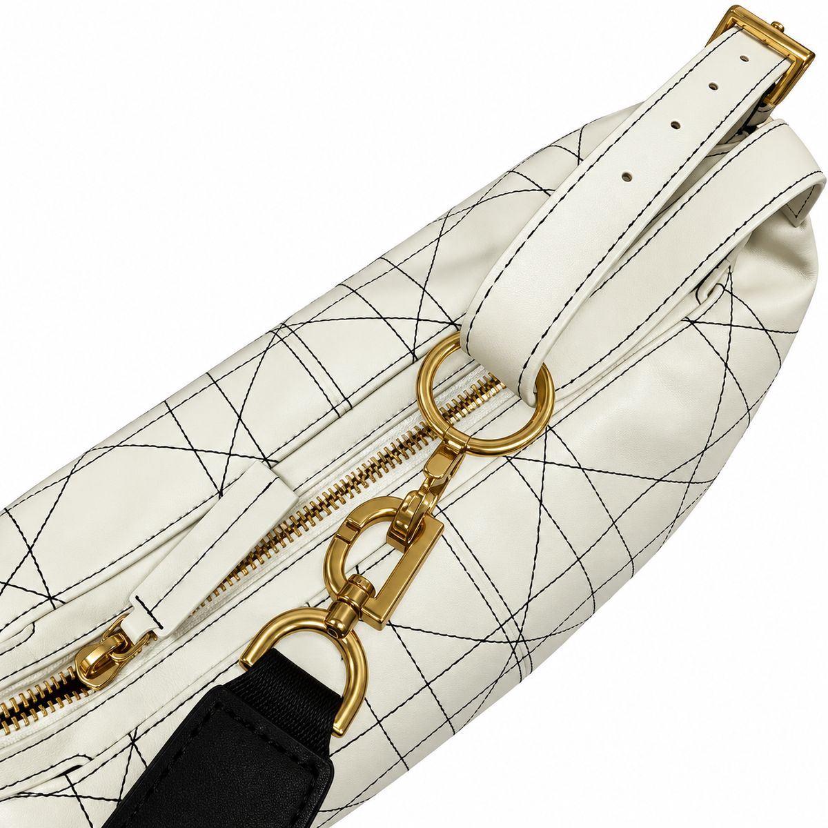 Dior Vibe Hobo Bag in White with Black Cannage Stitching