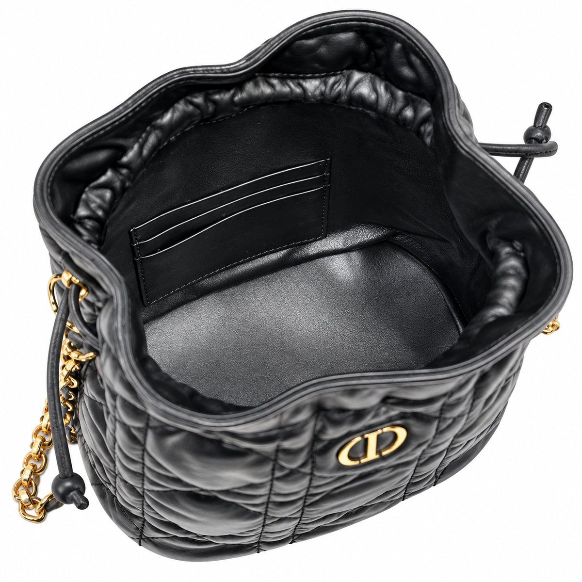 Dior Black Cannage Quilted CD Chain Bucket Bag