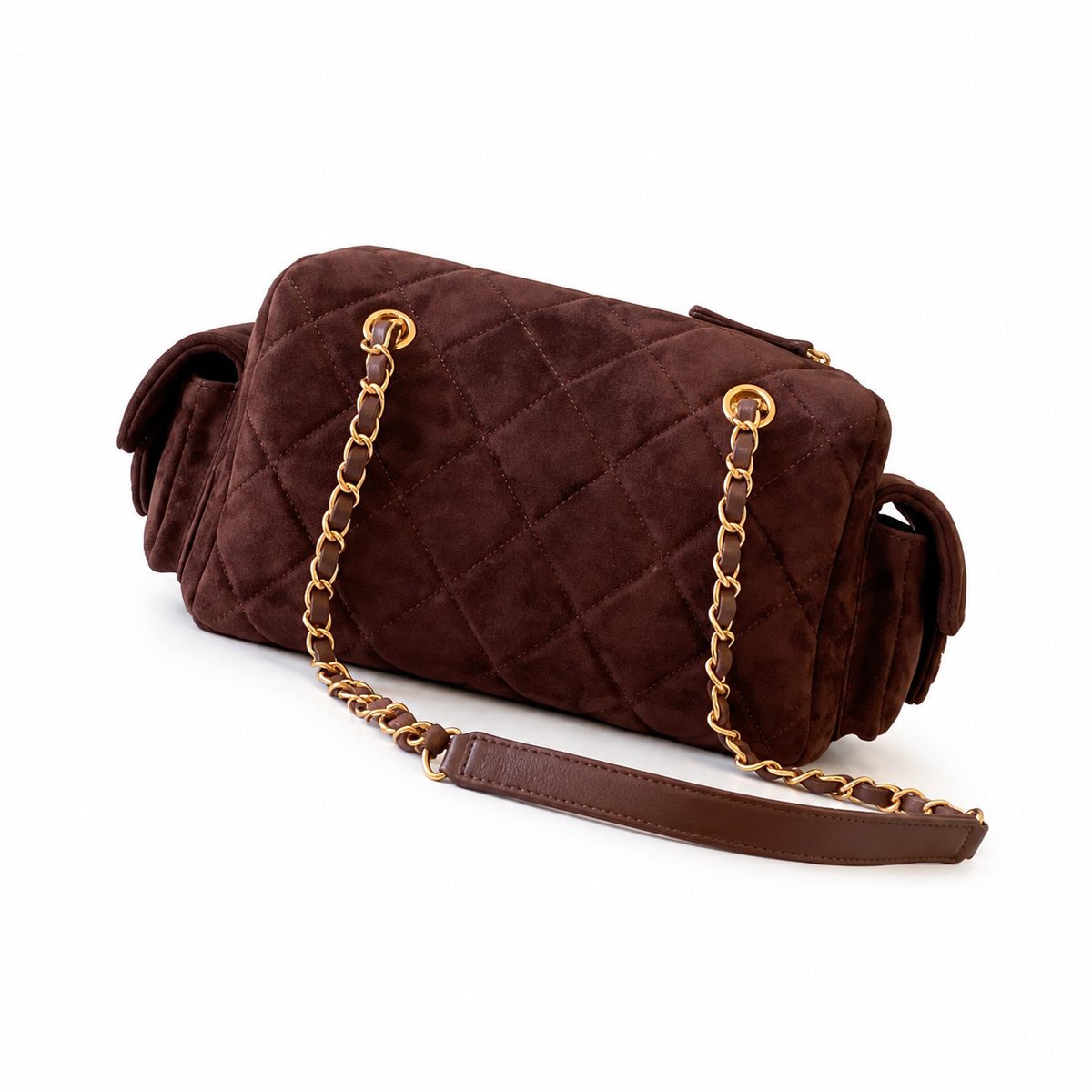 Chanel Quilted Dark Brown Suede Camera Bag with Gold CC Logo