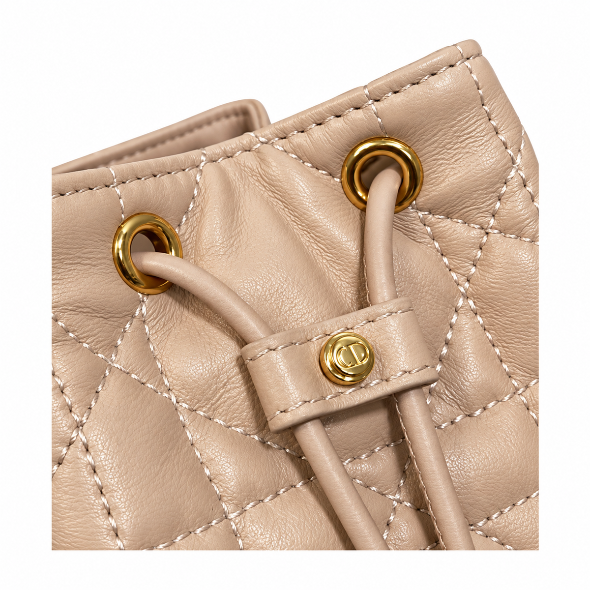 Dior Caro Bucket Bag in Rose Nude Cannage Leather with CD Clasp