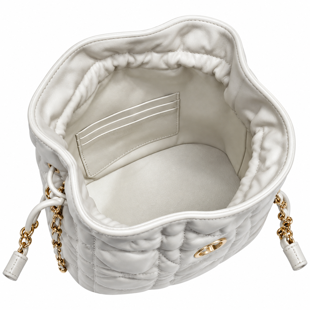 Dior White Cannage Quilted CD Chain Bucket Bag