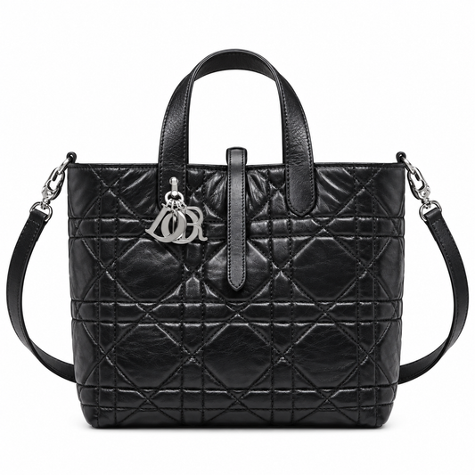 Dior Toujours Mini Tote in Black Cannage Quilted Leather with Silver CD Charm