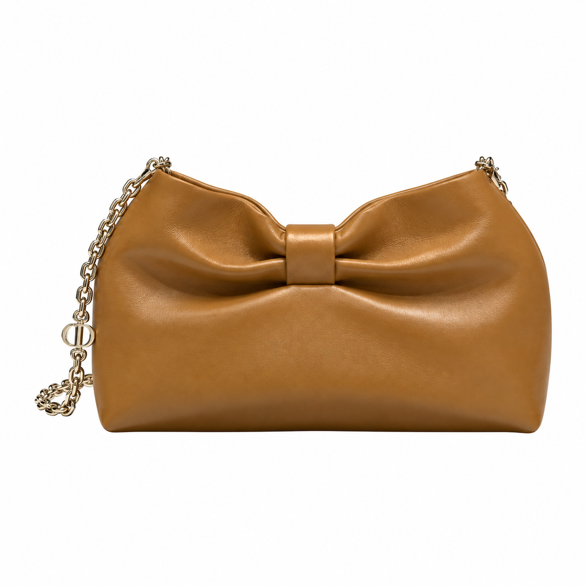 Dior Bow Bag in Caramel Lambskin Leather with Silver Chain Strap