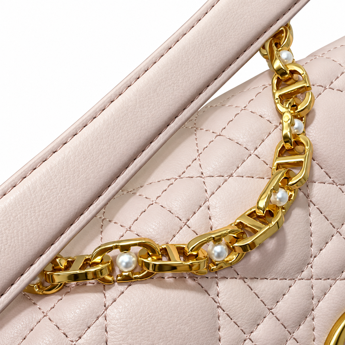 Dior Small Jouis Flap Bag in Nude Pink with Pearl Chain Strap