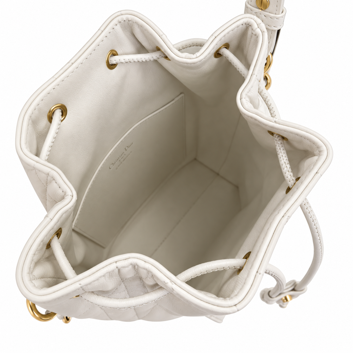 Dior Caro Bucket Bag in White Cannage Leather with CD Clasp