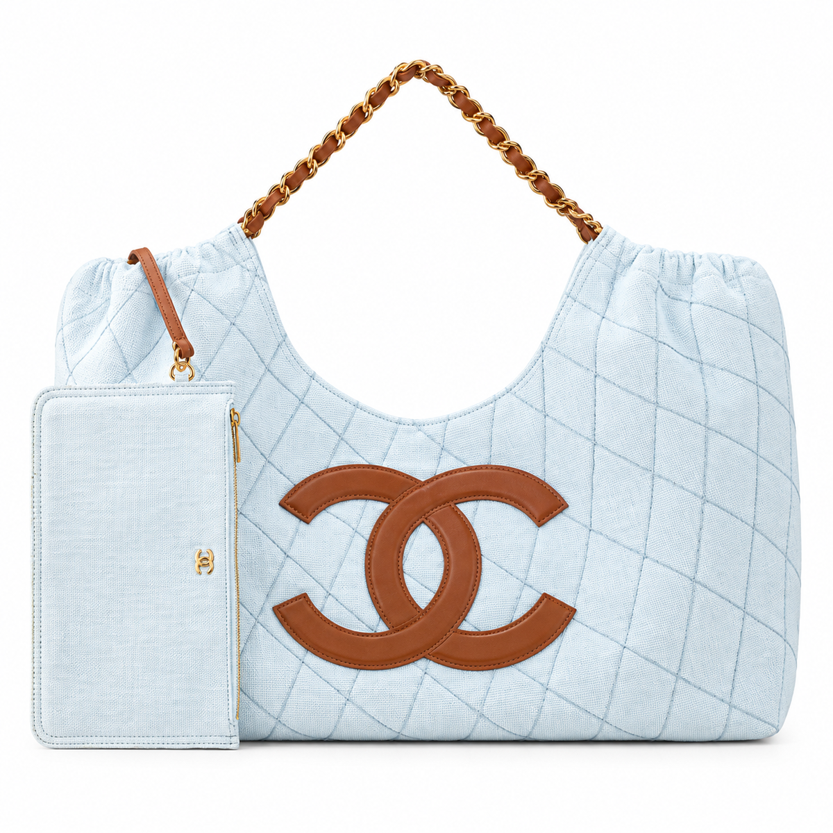 Chanel Ice Blue Quilted Large 22 Bag with Chain