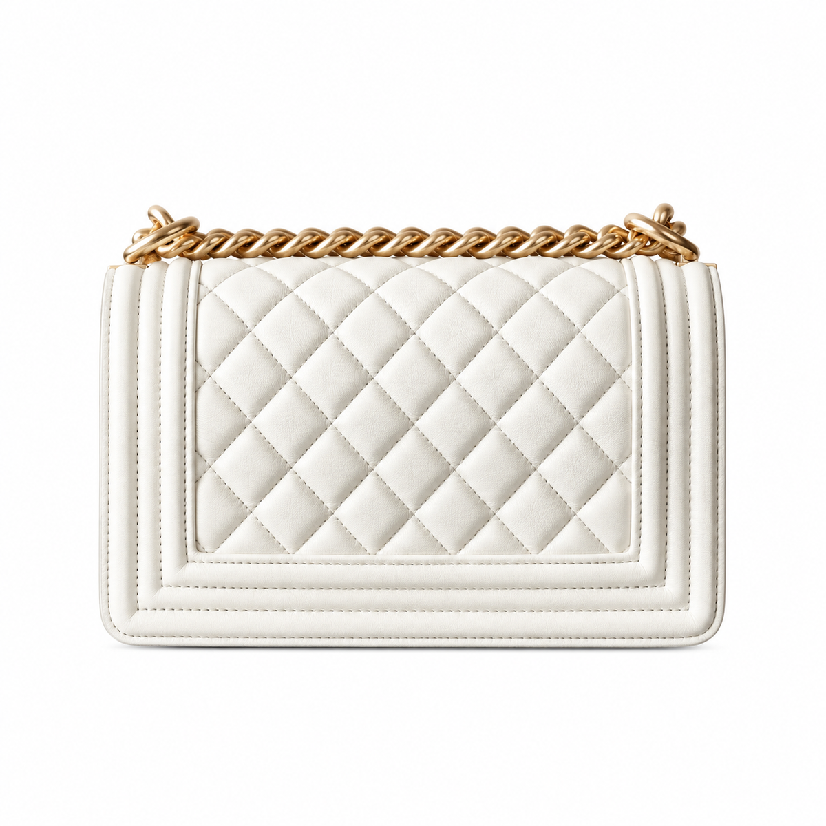 Chanel White Quilted Lambskin Medium Boy Bag