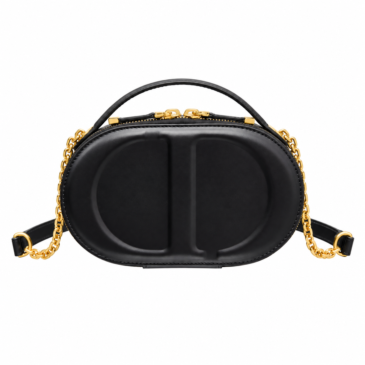 Dior Black Oval CD Embossed Chain Bag