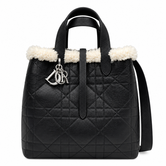 Dior Toujours Bag in Black Cannage Leather with Shearling Interior