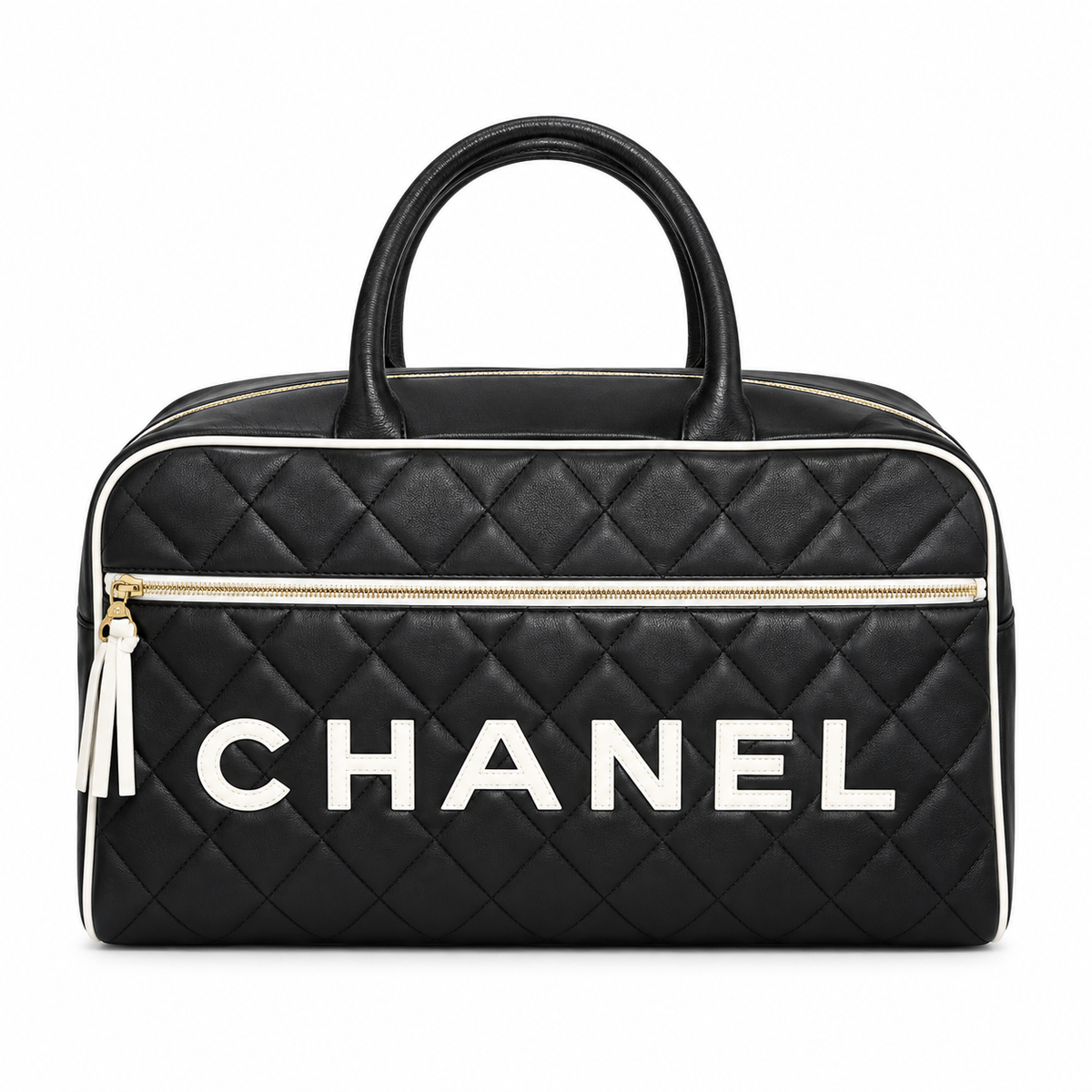 Chanel Black Quilted Logo Bowling Duffle Bag