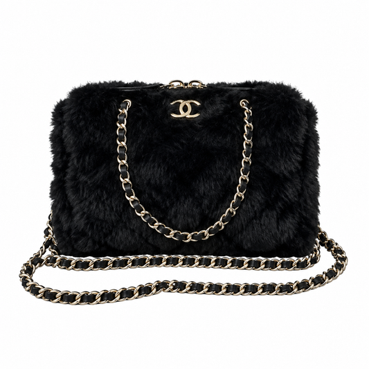 Chanel Black Faux Fur Classic Flap Bag