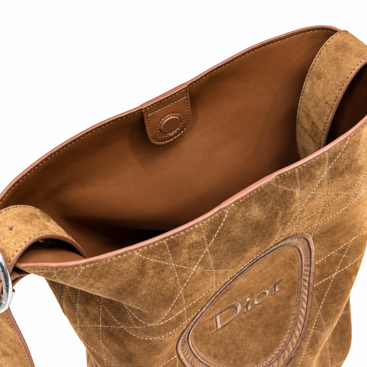 Dior Cannage Quilted Suede Large Hobo Shoulder Bag in Caramel Brown