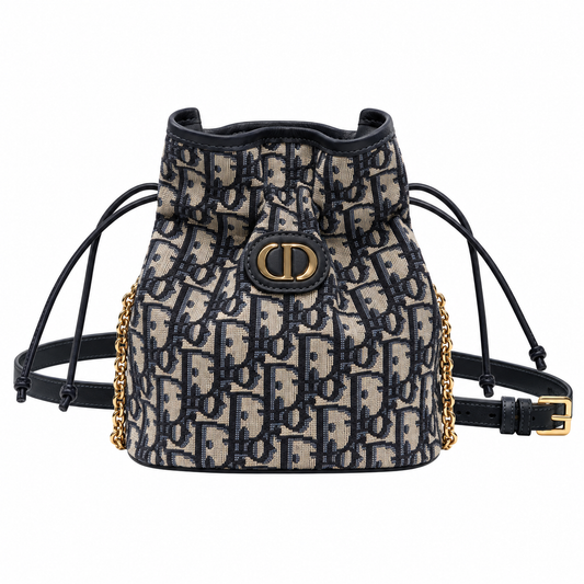 Dior Navy Oblique Jacquard Mini CD Bucket Bag
