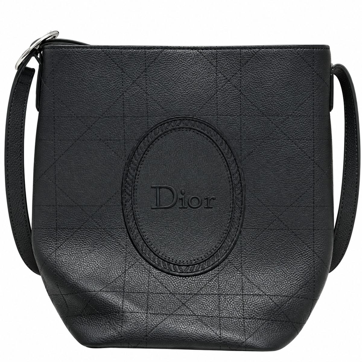Dior Cannage Grained Leather Large Hobo Bag with Oval Medallion in Black