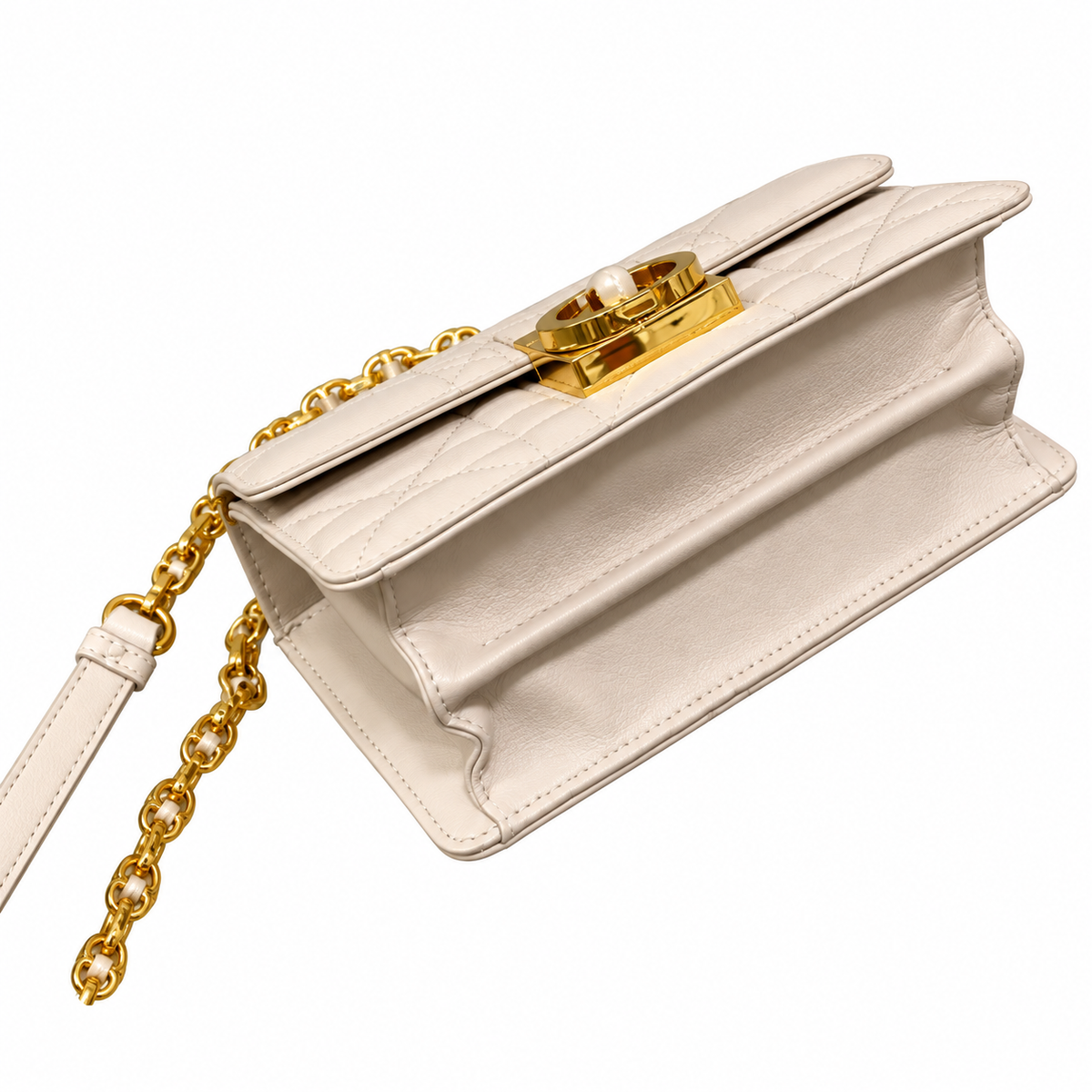 Dior Beige Caro Cannage Pearl CD Lock Bag