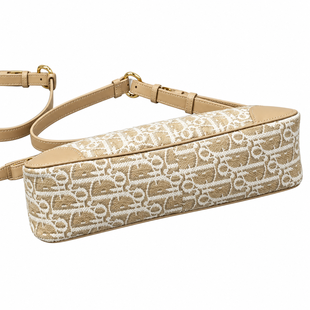 Dior Oblique Jacquard Zip Pochette in Beige with Adjustable Strap