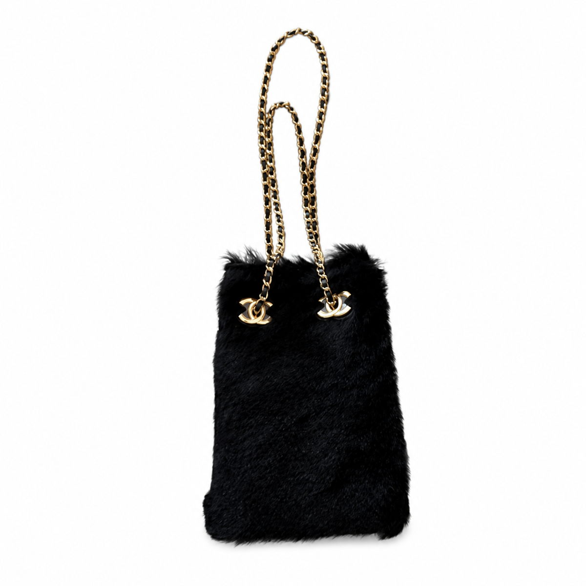 Chanel Black Fuzzy Chain Bucket Bag