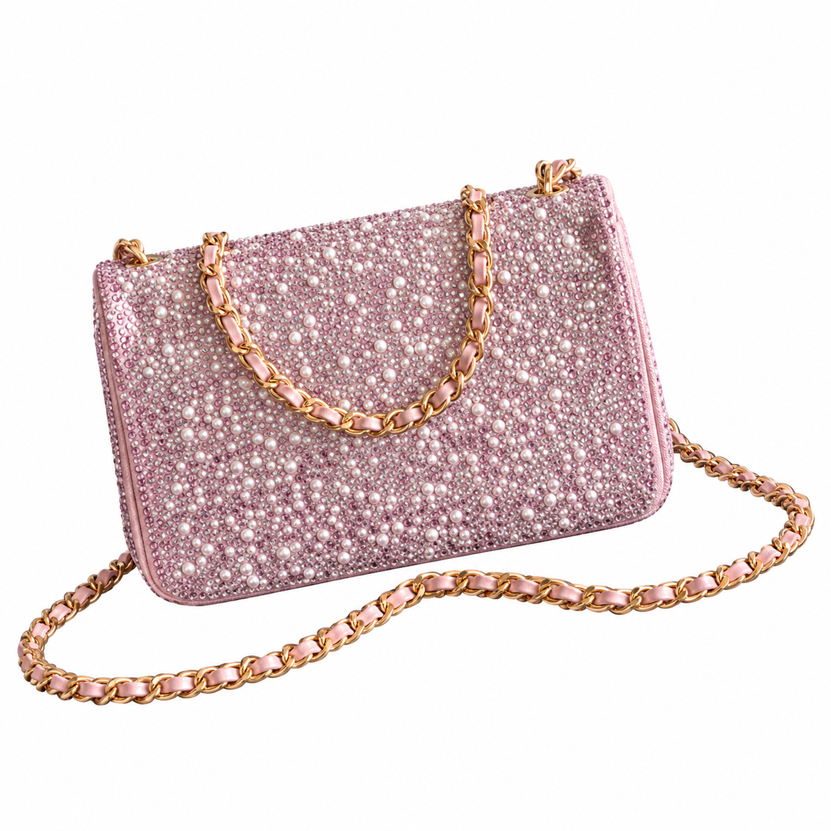 Chanel Pink Pearl Crystal Embellished Flap Bag