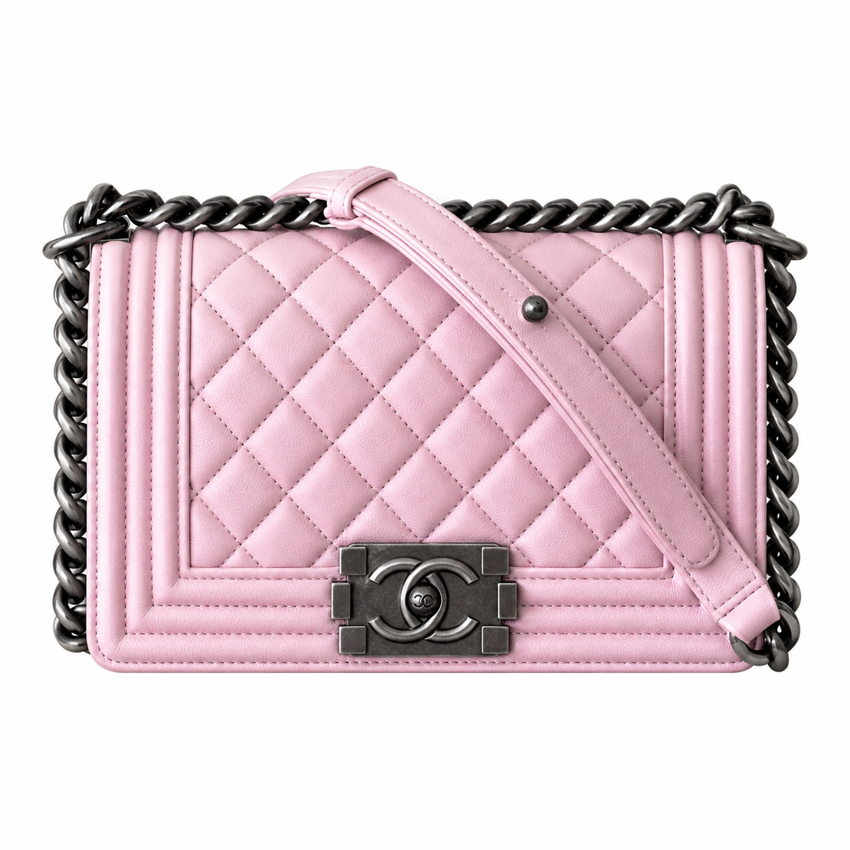 Chanel Pink Quilted Lambskin Boy Bag Silver Hardware