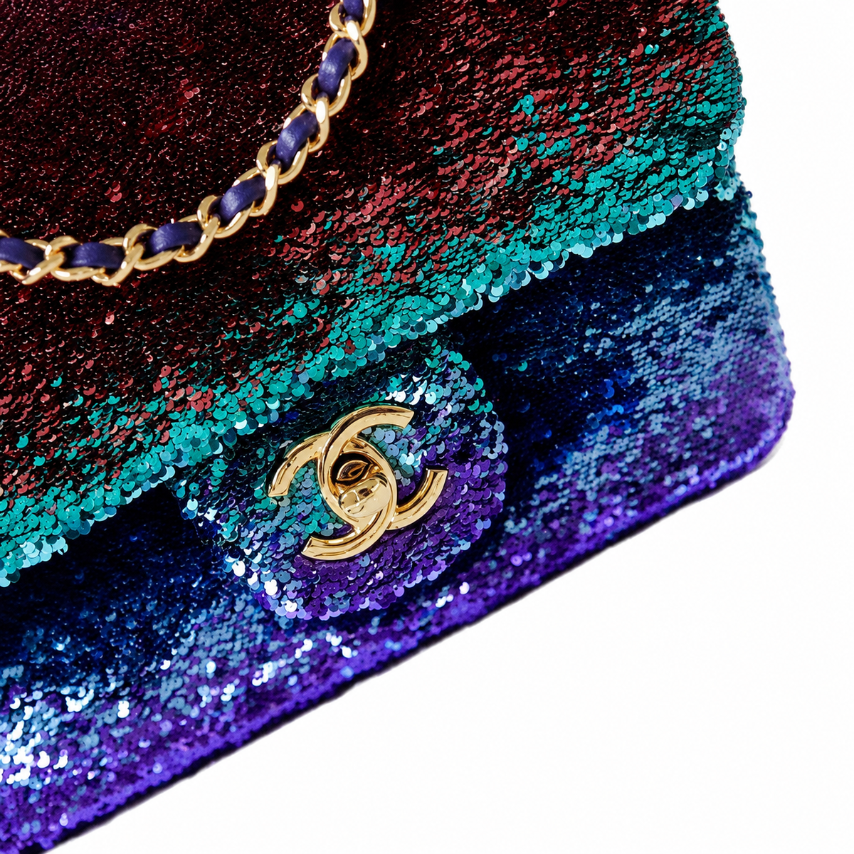 Chanel Classic Flap Bag in Rainbow Ombre Sequin with Gold CC Lock