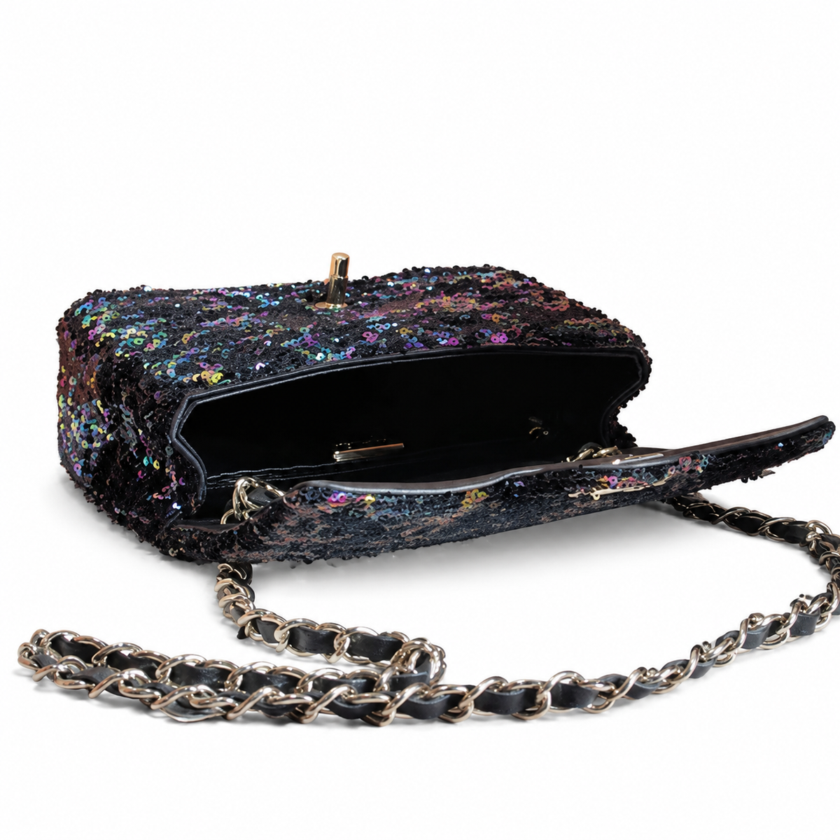 Chanel Classic Flap Bag in Black Holographic Sequin with Silver CC Lock