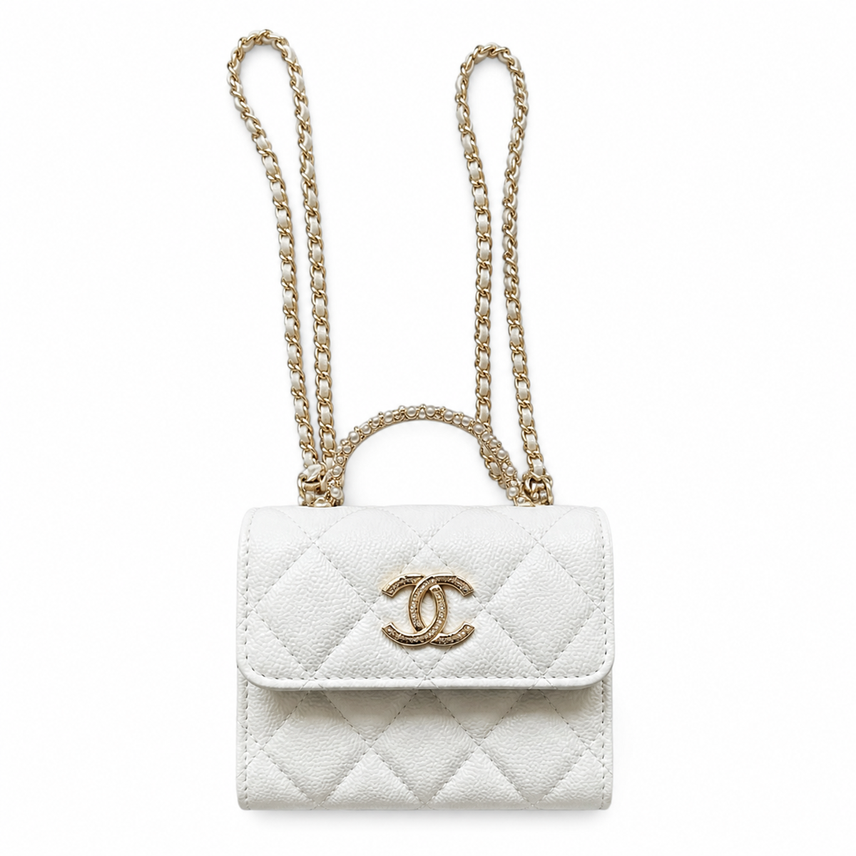 Chanel White Quilted Mini Top Handle Bag