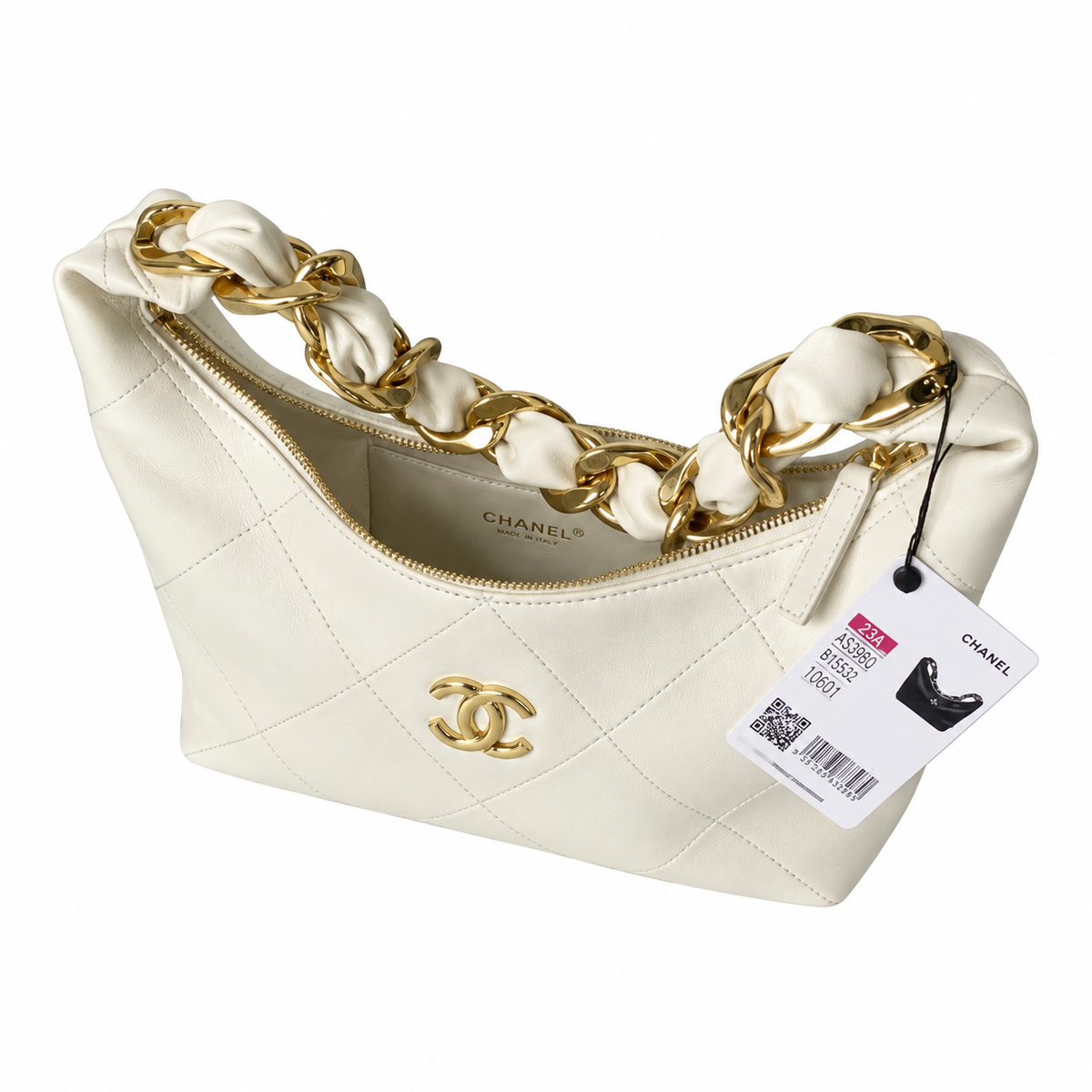 Chanel White Quilted Lambskin Large 19 Flap Bag