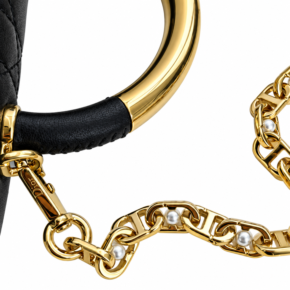Dior Black Caro Cannage Pearl CD Lock Bag