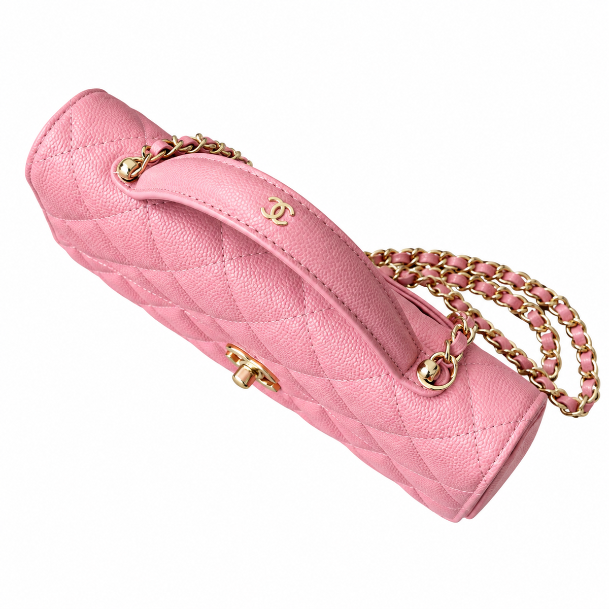 Chanel Pink Caviar Quilted Mini Top Handle Flap Bag